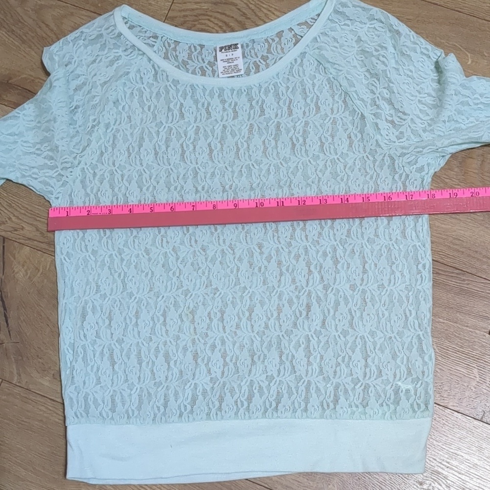 VS Pink Mint Green Lace Long Sleeve Blouse size Small - Picture 6 of 7
